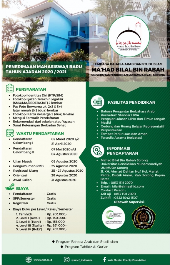 Informasi PMB Ma'had Bilal Bin Rabbah UNIMUDA